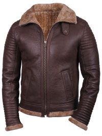 B3 Brandslock Brown Fur Sheepskin Shearling Bomber Jacket D11