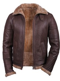 B3 Brandslock Brown Fur Sheepskin Shearling Bomber Jacket D11