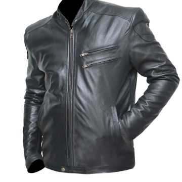 Cafe Racer Black Shiny Biker Leather Jacket