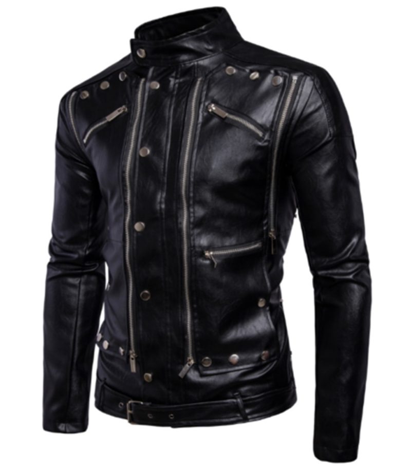 Cafe Racer Black Zipper Biker Leather Jacket