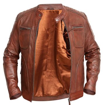 Cafe Racer Brando Motorcycle Brown Leather Jacket