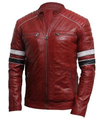 Cafe Racer Retro Striped Red Leather Jacket