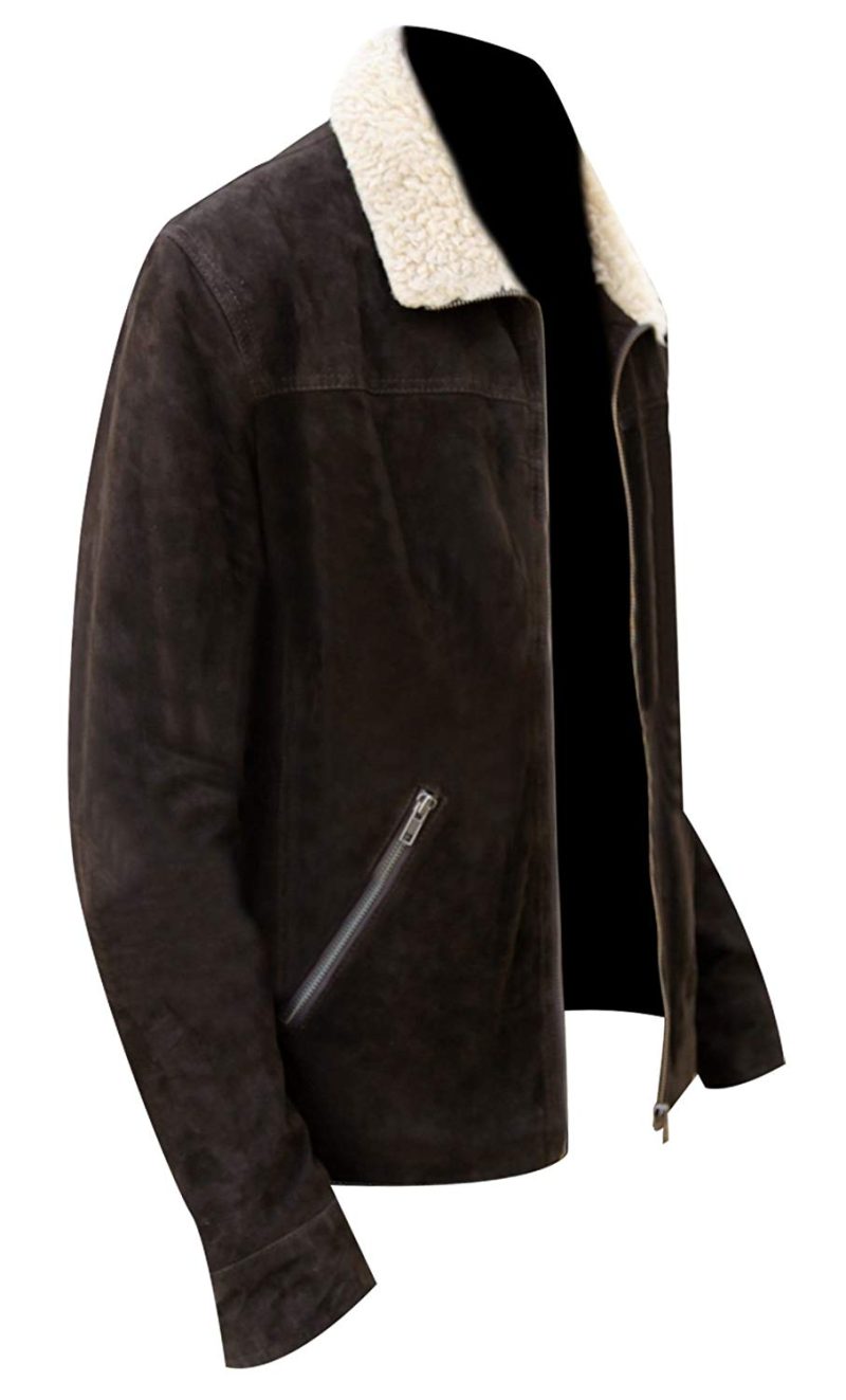 The Walking Dead Rick Grimes Suede Leather Fur Collar Brown Jacket