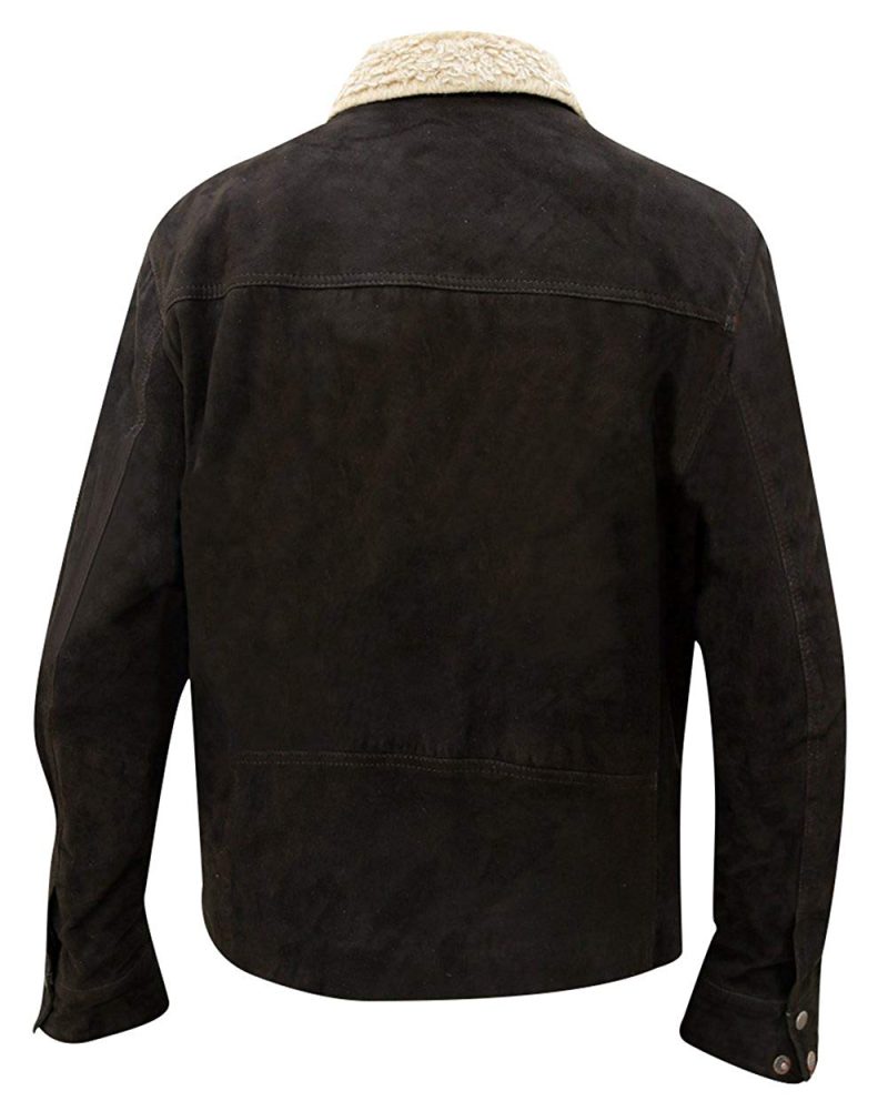 The Walking Dead Rick Grimes Suede Leather Fur Collar Brown Jacket