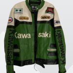 Kawasaki Biker Green Leather Jacket