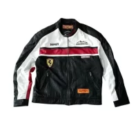 Ferrari Red Black Biker Leather Jacket